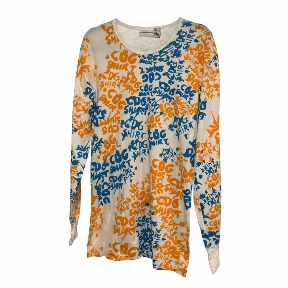 Comme des Garcons SHIRT Mens Medium Long Sleeve Logo Graffiti Print Tee White
